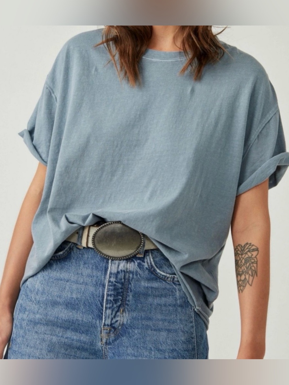 Free People Relaxed Crewneck Nina Tee in Dusty Blue(L)